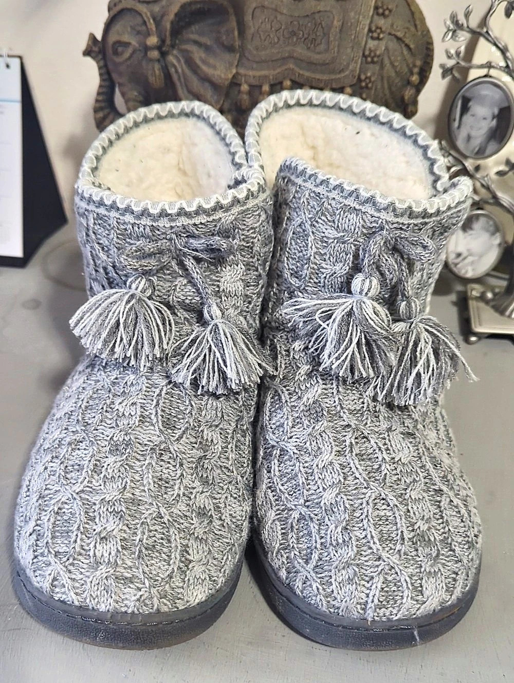 Muk Luks Gray & Blue Knit Winter Slipper Boots